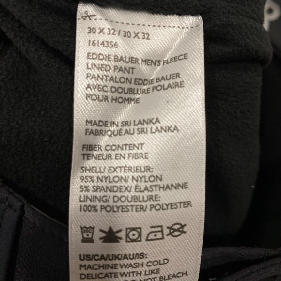Eddie Bauer Fleece Lined Tech Pants Mens 30 x 32 Black Water Repellent Insulated - Picture 11 of 12